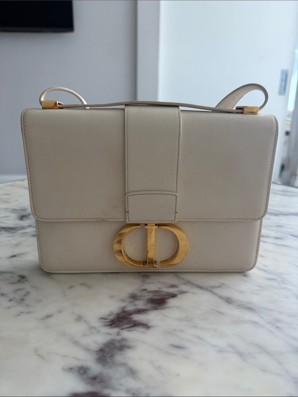 Dior Cream Leather Shoulder Bag with Gold CD Hardware